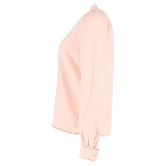 Ganni Trinity Buttoned Long Sleeve Shirt in Pastel Pink Cotton Denim - Picture 2 of 3